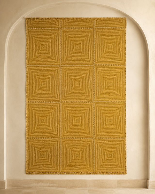 Asni saffron Moroccan flatweave rug with concentric squares
