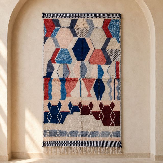 Azilal contemporary Moroccan rug with colour blocks on ivory pile