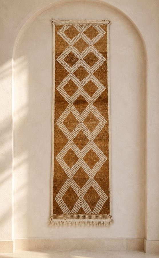 Toubkal caramel hand knotted Moroccan runner with ivory diamonds